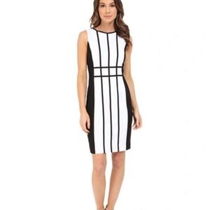 Calvin Klein Women's Black & White Sleeveless Sheath Classic Career Dress Sz 8